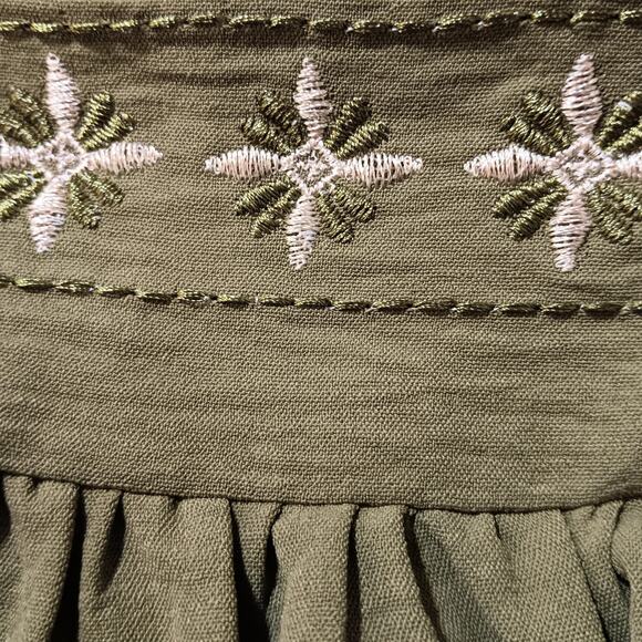 BOBEAU‎ Peasant Flowy Blouse Top Embroidered Square Neck Gathers Size XL Green - Picture 2 of 11